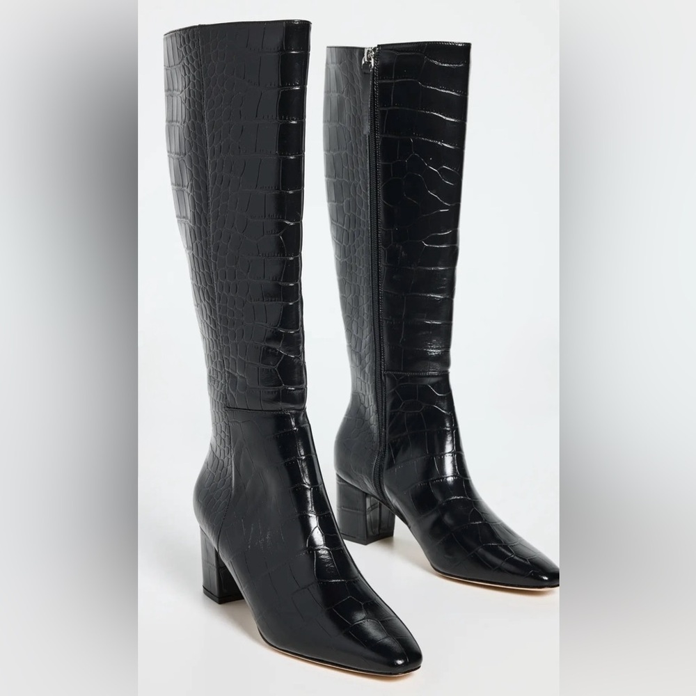 NEW L’AGENCE $695 Women's Eugenie 60MM Croc-Embossed Knee-Boots Size 6